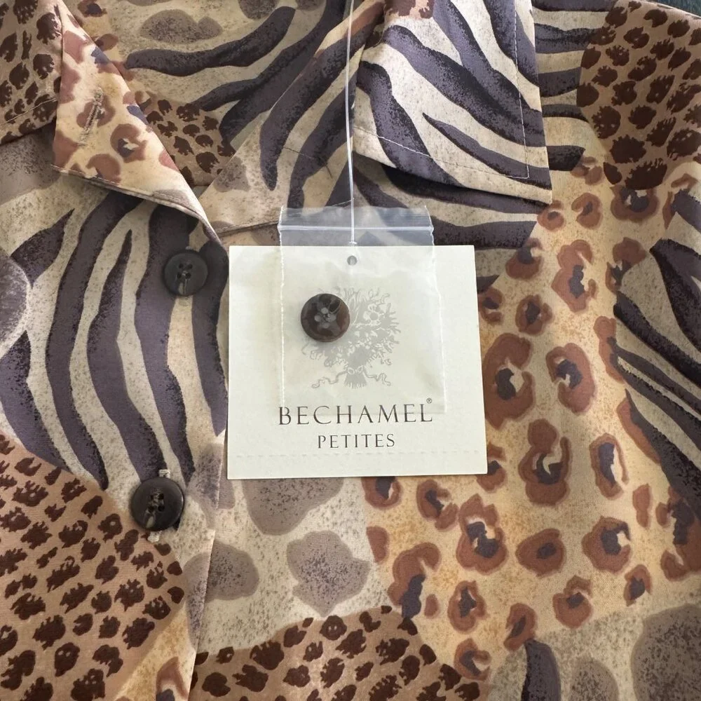 Bechamel Petites Women's Animal Print Button Up LS Blouse Shirt, Size PS NWT - Picture 4 of 8